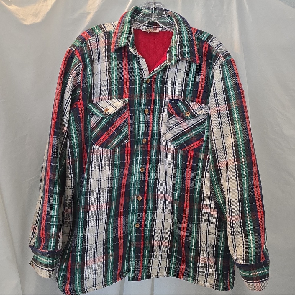 Vintage Key Apparel Quilt-lined Plaid Shacket USA Made Men's Size L Long